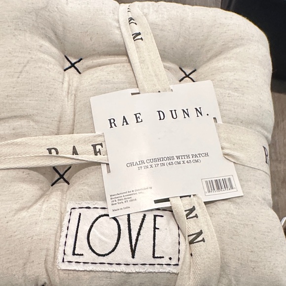 NWT Rae Dunn Cream Chair Cushions with LOVE Patch set of 4 - Picture 3 of 4